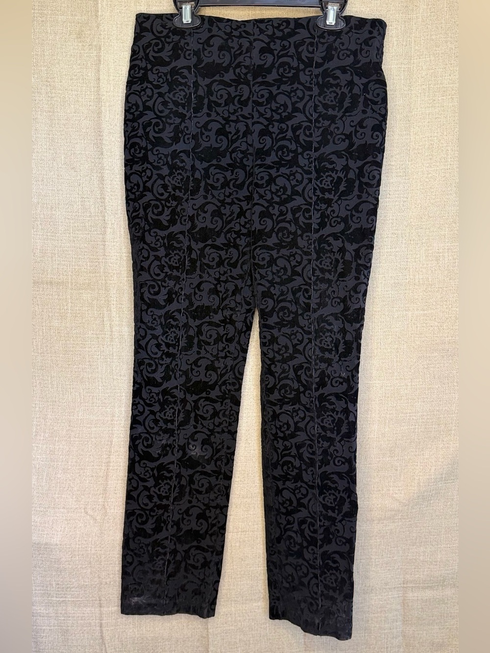 Attyre Petite Black Flocked Floral Pants